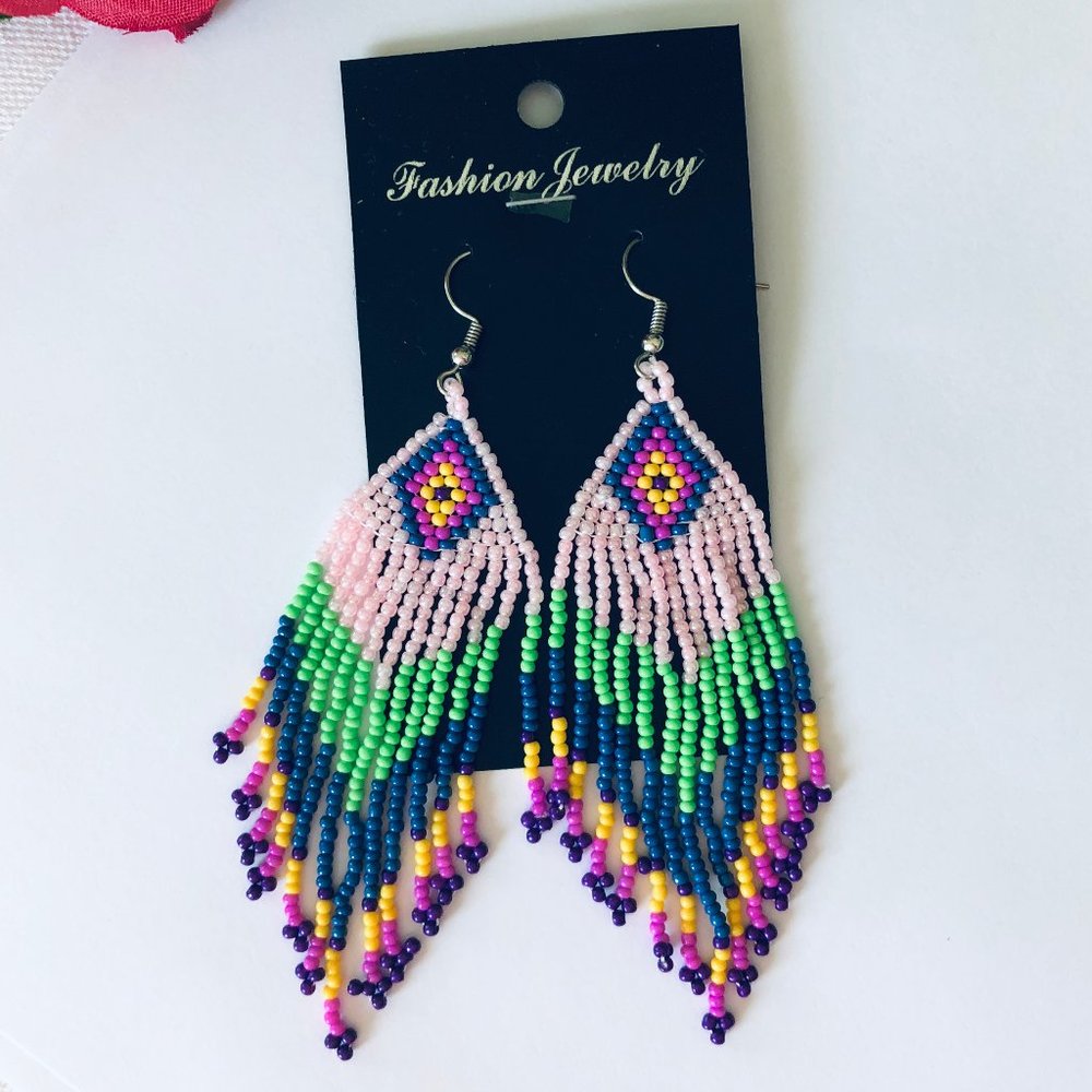 Handmade Beaded Bohemian Earrings Multicolored NEW
